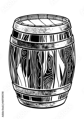 Vector Detailed wooden barrel with textured grain.