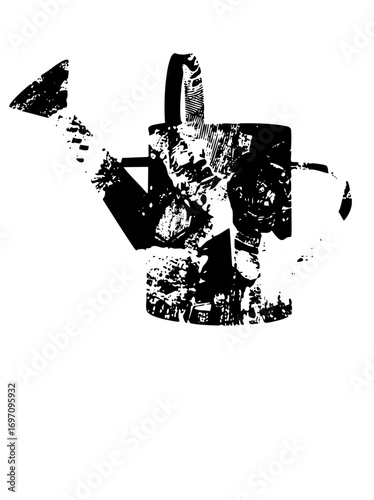 Vector Distressed watering can with spouting water.