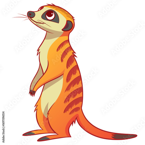 Cute cartoon meerkat standing upright, looking sideways