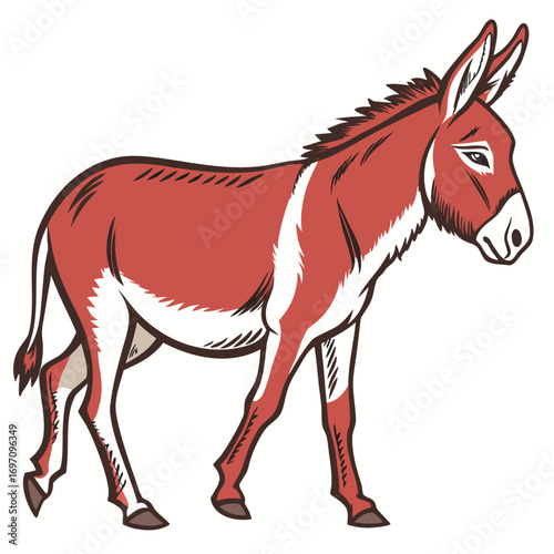 Red donkey standing