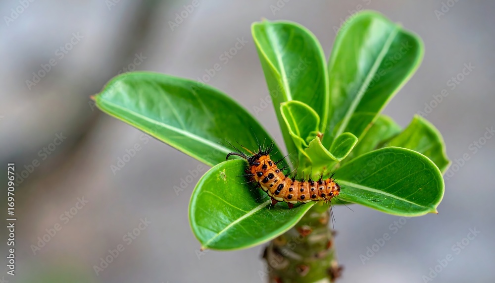 Fototapeta premium Close-up of a caterpillar on leaves