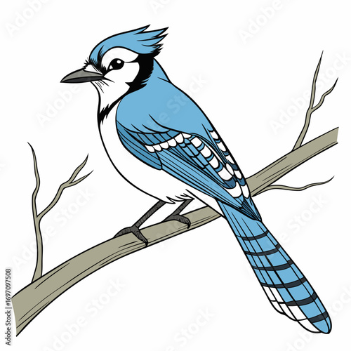 Blue jay bird perched on a branch