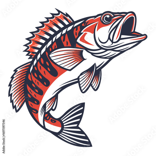 Red and white striped fish jumping