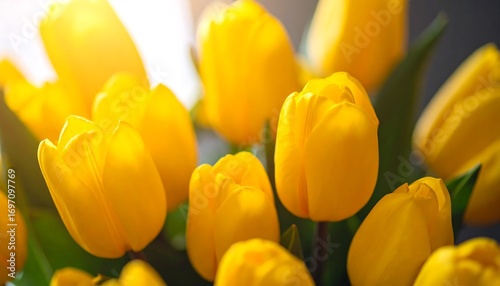 Close-up bouquet of vibrant yellow tulips