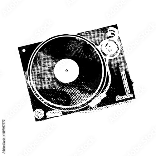 Vector Vintage turntable with record and tone arm.