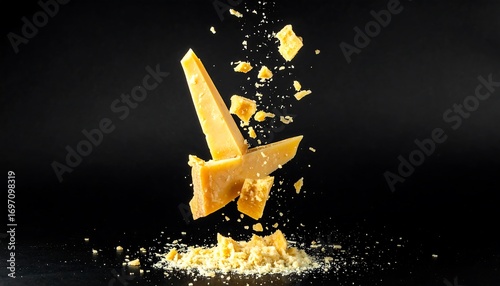 Cheese pieces flying through the air