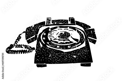 Vector Vintage telephone with a feline companion inside.