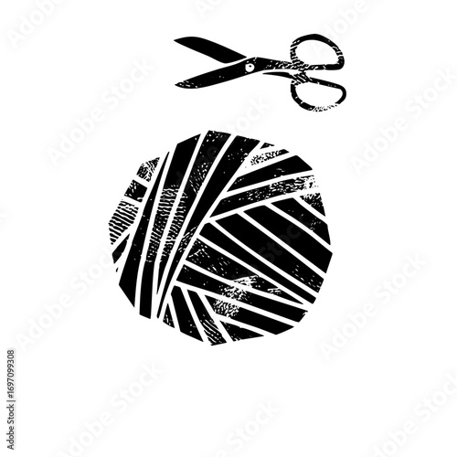 Vector Scissors cutting yarn ball crafting
