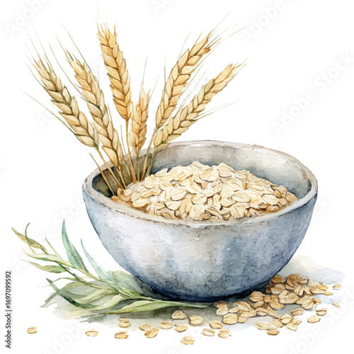 Oatmeal, watercolor clipart vector, isolated on a white background.