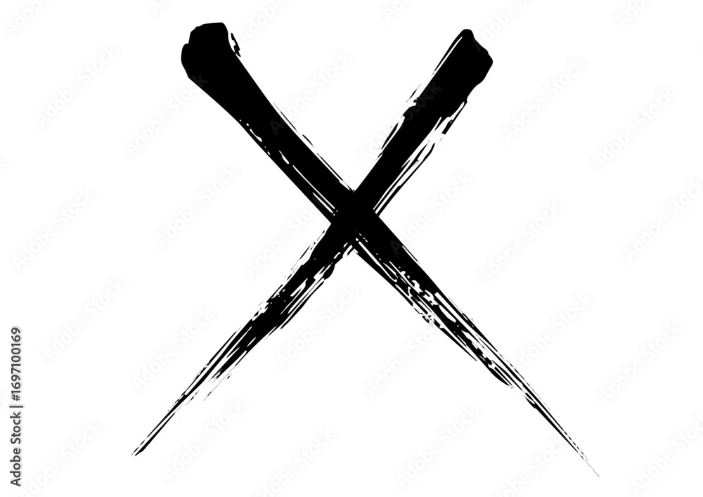 Naklejka premium Ink Brush Cross Mark – Japanese Sumi-e Style