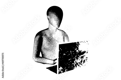 Vector Abstract figure with dissolving laptop .