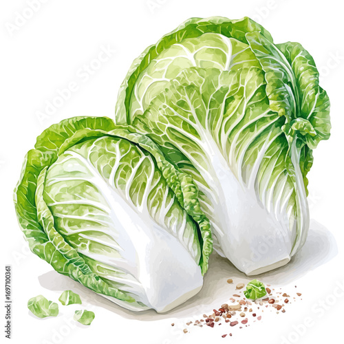 Napa Cabbage, watercolor clipart vector, isolated on a white background.