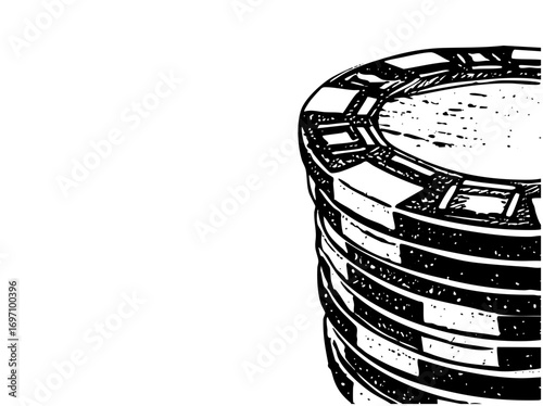 Vector Stacked gaming tokens create a bold monochrome composition.