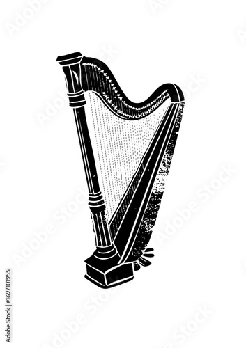 Vector Elegant harp with detailed strings and ornate .