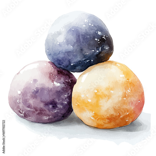 Mochi Ice Cream, watercolor painting vector, isolated on a white background.