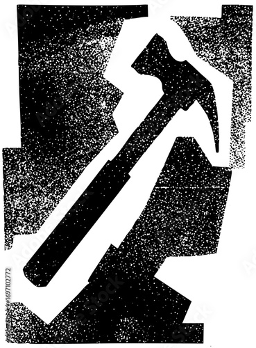 Vector Crossed pickaxe and hammer represents industrial tools.