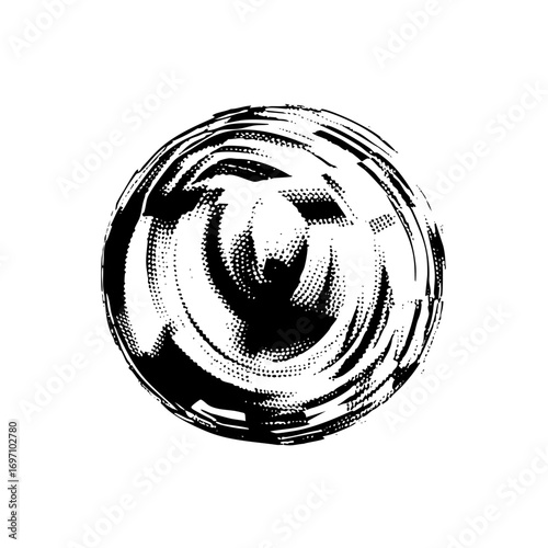 Vector Dynamic spiral brushstroke with halftone texture.