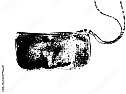 Vector Black and white of a crossbody bag with a rounded shape.