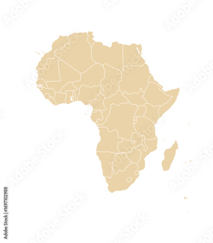 Africa political map with countries and borders. Africa map isolated on white background. High detailed vector illustration.