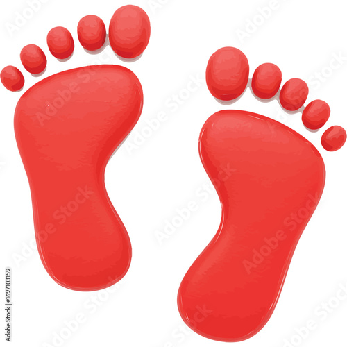 Red footprints illustration with ten toes on a white background, showing two stylized foot shapes clearly silhouette