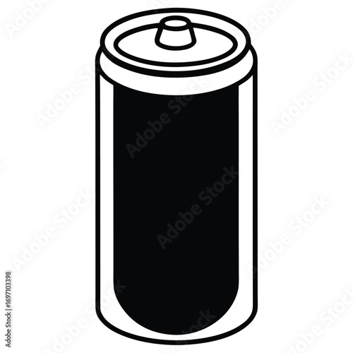 Black and White Illustration of a Single A Battery with Outline power energy
