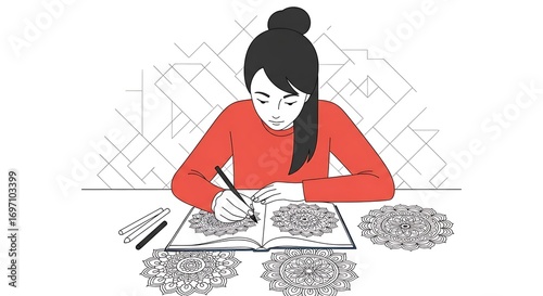Wallpaper Mural Woman coloring mandala book. Torontodigital.ca