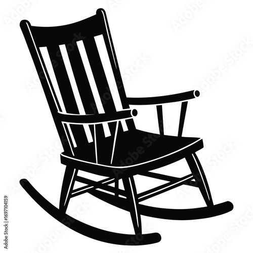 Black Silhouette of a Classic Wooden Rocking Chair with Curved Runners furniture vintage