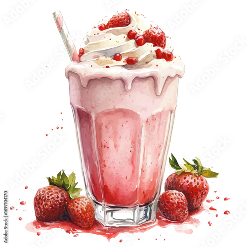 Milkshake, watercolor drawing vector, isolated on a white background.