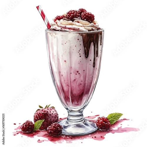 Milkshake, watercolor drawing vector, isolated on a white background.