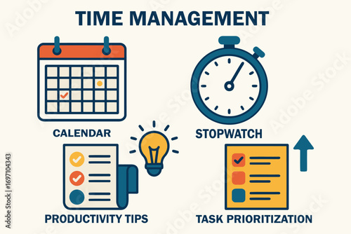 Time management concepts calendar stopwatch productivity tips task prioritization