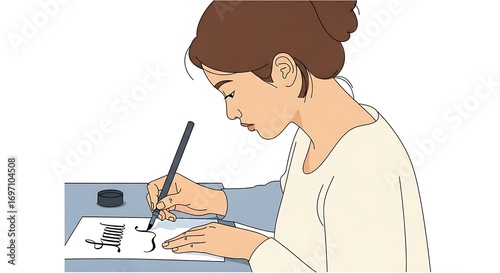 Wallpaper Mural Woman writing with brush. Torontodigital.ca