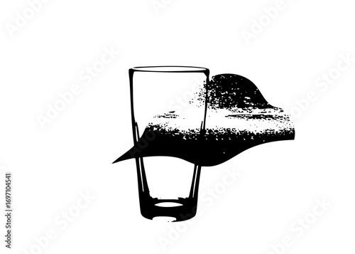 Vector Overflowing shot glass with dark liquid splash.