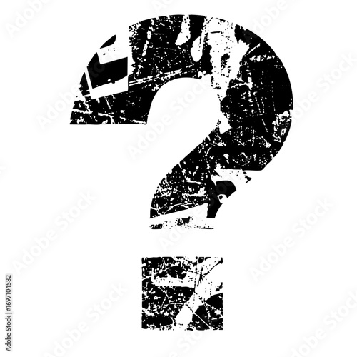 Vector Distressed question mark symbol with rectangular element.