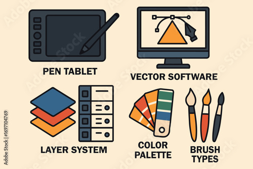Digital art tools computer graphics design software and creative equipment