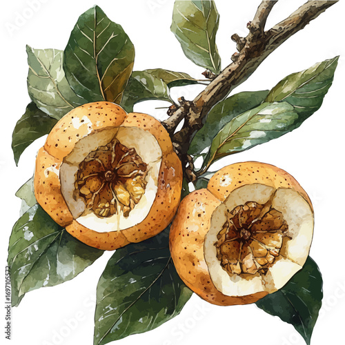 watercolor of Medlar, vector, isolated on a white background.