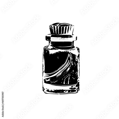 Vector Black ink bottle with textured cap