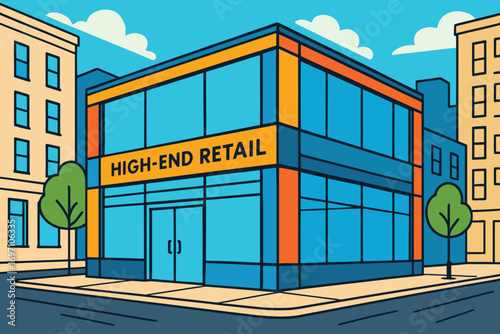 Modern high end retail store building on a city street corner