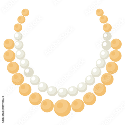 Elegant double strand pearl necklace with cream and white pearls on a white background jewelry accessory
