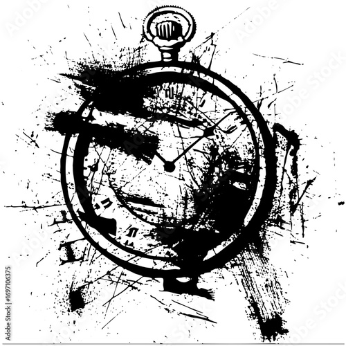 Vector Distressed pocket watch with dripping effect.