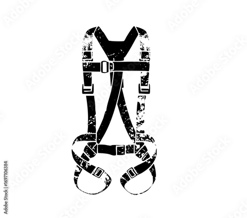 Vector Black safety harness vector with buckles and straps.
