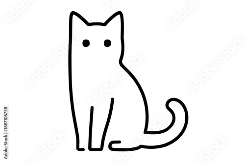 Simple Black Outline Sitting Cat Isolated Illustration
