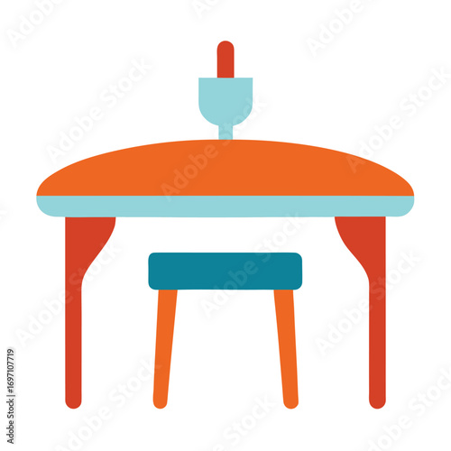 Modern Orange and Teal Dining Set With Single Stool And Lamp table chair