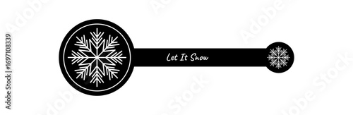 Black snowflake sticker lid outline on white. Frost and ice element in winter style with holiday and xmas decoration. Box accent for seasonal packaging or festive cold product. Elegant snow flake