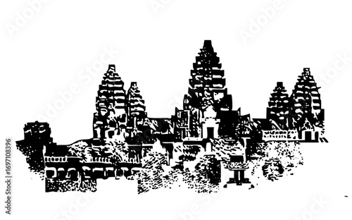 Vector Intricate temple silhouette showcases ancient architectural grandeur.