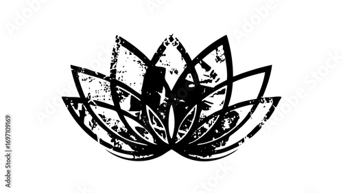 Vector Elegant black lotus flower with textured details.
