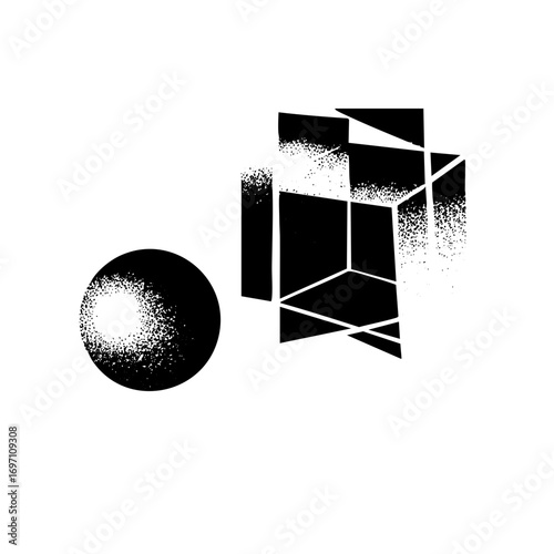 Vector Geometric sphere and fragmented cube .