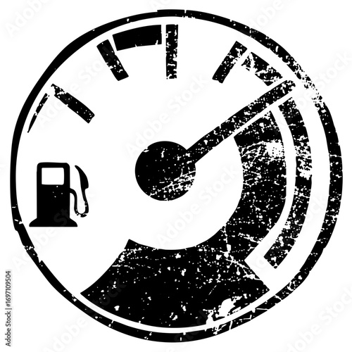 Vector Distressed fuel gauge with gas pump .
