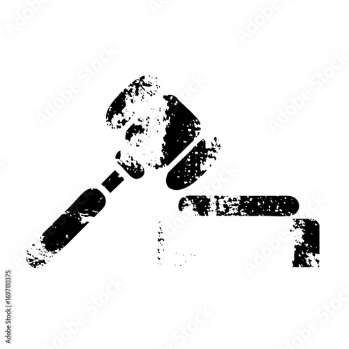 Vector Black silhouette of a gavel resting on a sound block.