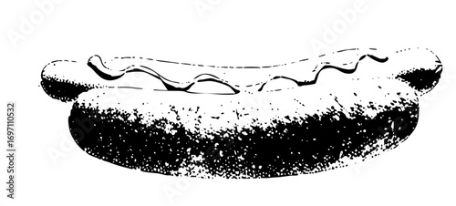 Vector Black and white of a classic hotdog with mustard.