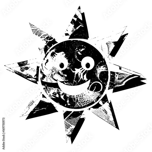 Vector Playful sun with a smiling face and radiating spikes.